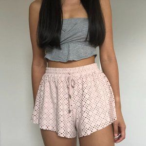Pink blush dusty rose flowy elastic lacey shorts Forever 21